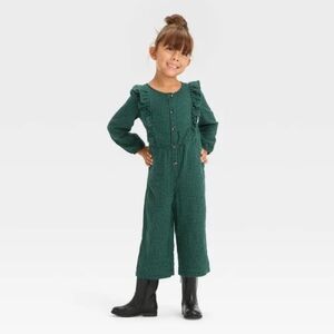 Cat & Jack Girl 5T Romper Ruffle Jumpsuit Forest Green Plaid Houndstooth Pattern